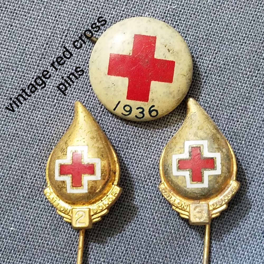 Vintage red cross donor pins lot of 3